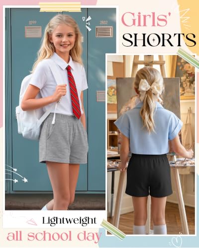 Girls' Athletic Shorts 3-Pack - 9-10 Years, White/Gray/Black