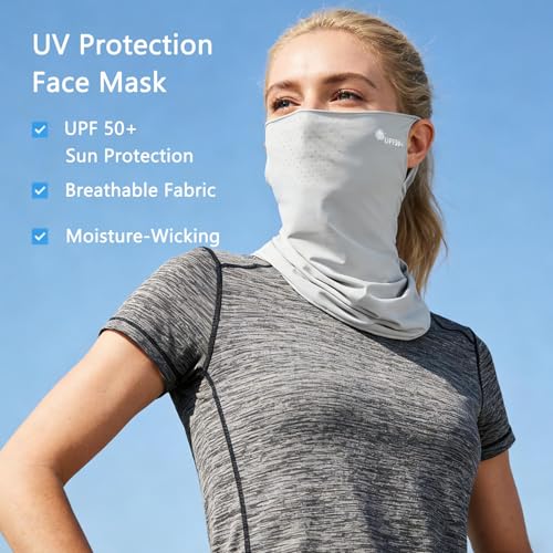 UV Protection Face Mask - Breathable Cooling Bandana - Light Gray, Medium