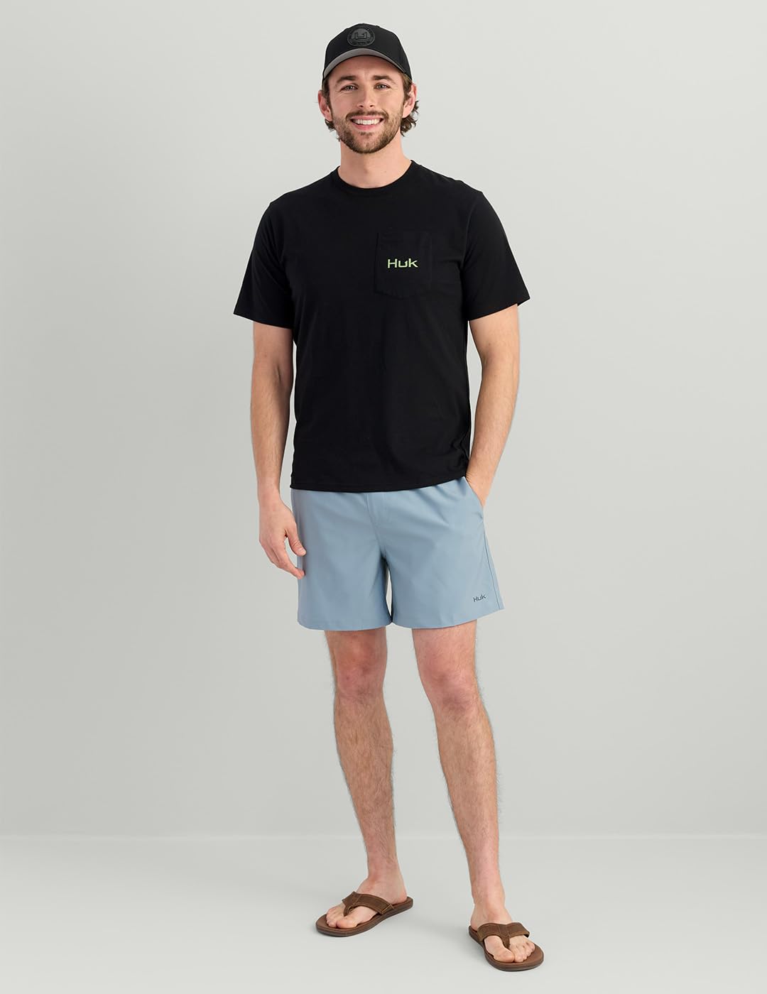 HUK Mens KC Scott Pocket Tee, Comfortable Performance Fishing Short Sleeve T-Shirt with Chest Pocket, Lures - Black, X-Large