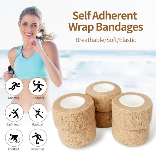 Self-Adhesive Bandage Wrap - 6 Rolls of 1 Inch Cohesive Tape