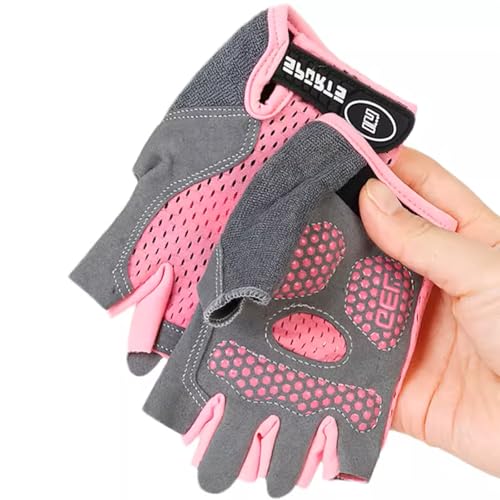 Kids Fingerless Bike Gloves - Non-Slip Half Finger Gloves - Pink Style for Ages 9-12