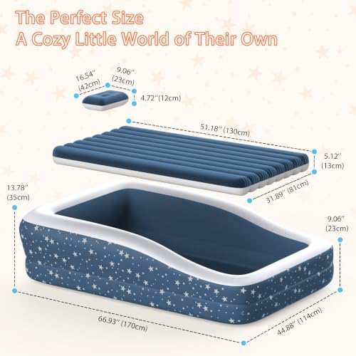 Deeteck Blue Inflatable Toddler Bed with Safety Guard Rails, 300lb Support
