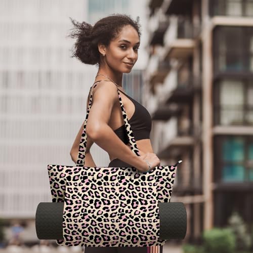 Large Canvas Yoga Bag for Women - Leopard Print Yoga Mat Tote