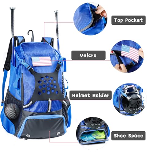 VIGEGARI Youth Baseball Backpack Blue 42L for Boys & Softball Gear