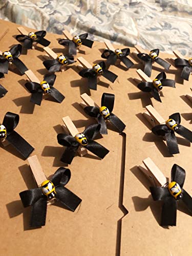 100PCS Self-Adhesive Wooden Bee Embellishments - Tiny Yellow Bee Decor