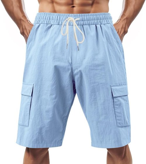 DMOYALA Men's Cargo Shorts - Quick-Dry Elastic Waist for Summer Workouts | Casual Beach Bermuda with Pockets