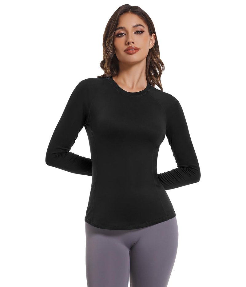 4 Pack Women's Long Sleeve Compression Shirts, Cool Dry Workout Athletic Tops Sun Protection Cooling Shirts for Yoga Running Hiking Gym Large