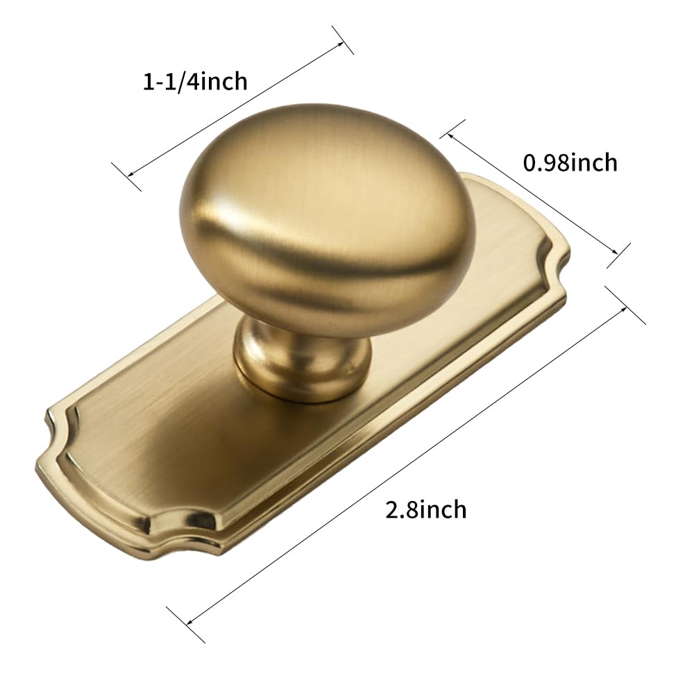 khtumeware 2 Pack 1-1/4 inch Backplate for Cabinet Knobs Brushed Brass Drawer Knobs Satin Gold Cabinet Hardware Vintage Knobs with Backplate