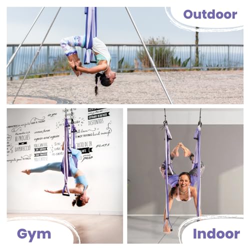 Yoga Trapeze Swing Set - Back Pain Relief & Inversion Therapy - Purple
