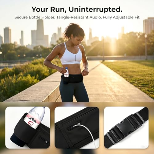 Hydration Belt with Water Bottle Holder & Phone Pocket - Jet Black