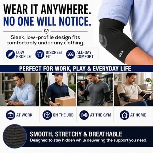 SB SOX Elbow Brace Compression Sleeve for Men & Women - Black, Medium