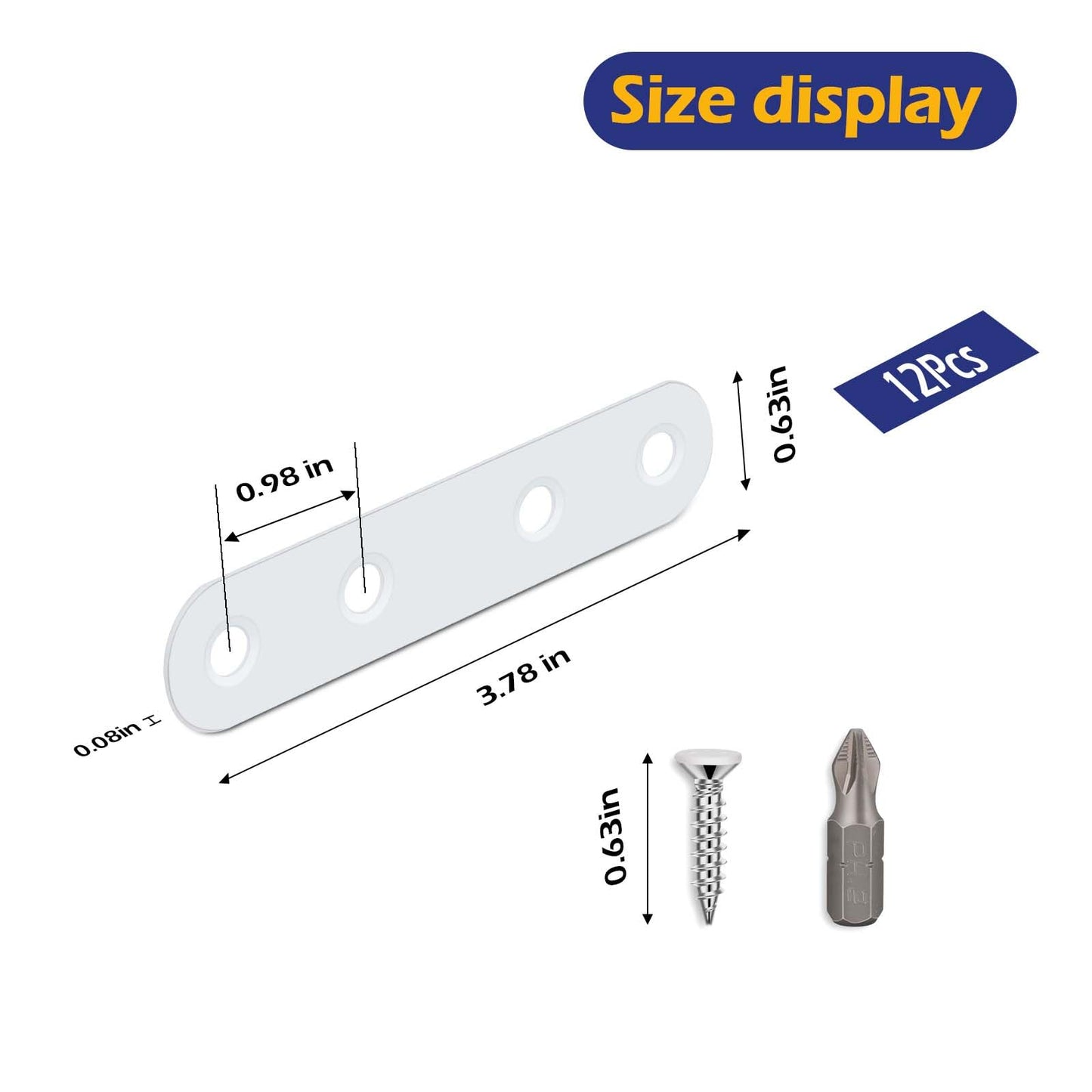 Oufiin 12Pcs White Stainless Steel Straight Braces, 3.78” Flat Brackets,Straight Bracket, Ideal for Wood, Bed Frame, Furniture & Shelves Mending,with 48Pcs White Stainless Steel Screws
