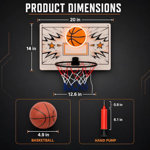 DAXMAIRELOX White LED Neon Basketball Hoop Indoor Wall Decor 20 x 14 in