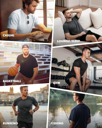 BOOJO Men's Workout T-Shirts 3 Pack - Quick Dry, Moisture Wicking, Sizes S-6XL, Heather Black, Grey, Navy