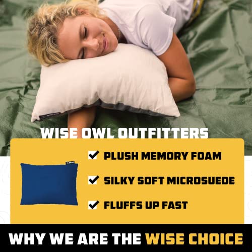 Wise Owl Outfitters Blue Medium Travel Camping Pillow with Memory Foam & Washable Cover