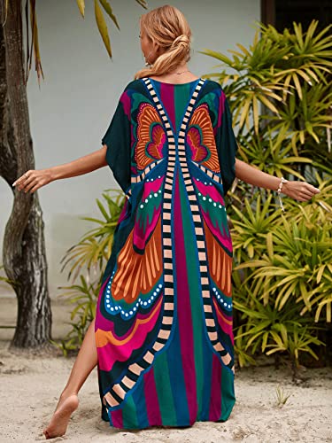 Sunforyou Women's Butterfly One Size V-Neck Batwing Sleeve Kaftan Dress Beach Cover Up