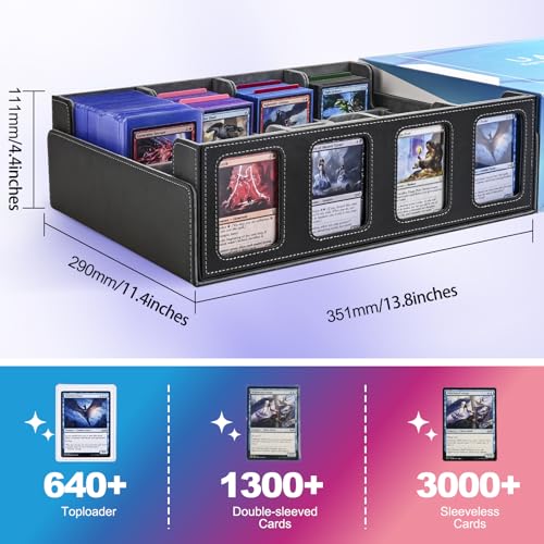 UAONO 4-Row Trading Card Storage Box with Commander Display, Black & Gray