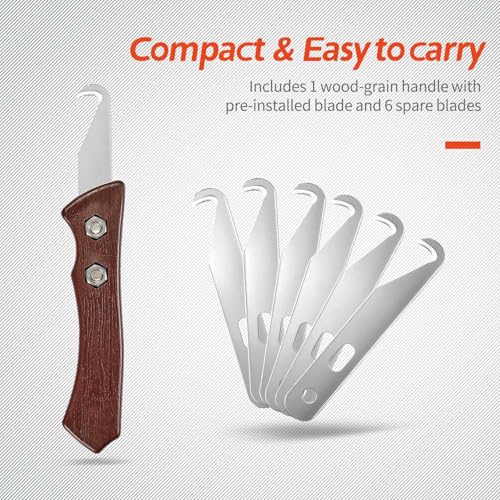 7-Piece High-Carbon Steel Hook Knife Set with Wood-Grip Handle - Wood-Grain Textured
