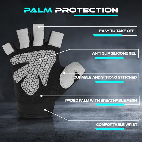 Gym Gloves for Weight Lifting - Breathable Non-Slip Grip - Black, Large