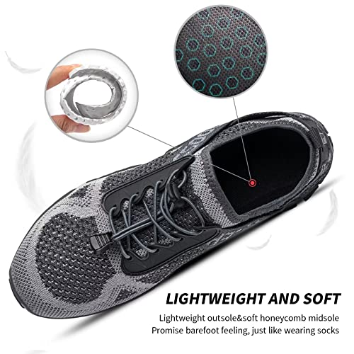 SOBASO Water Shoes Women Men Quick Dry Aqua Shoes for Water Sports Hiking Travel - Gray, Size 11 Women / 9.5 Men