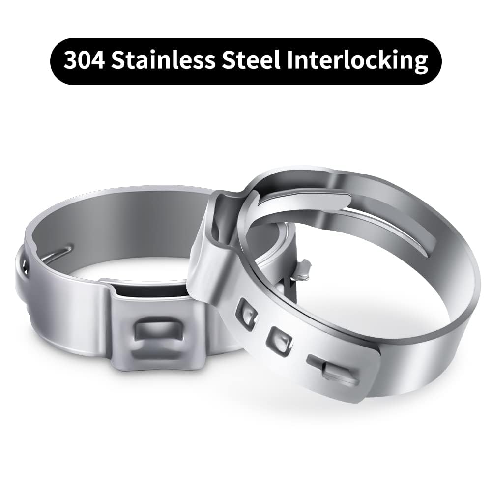 25PCS 1 Inch PEX Cinch Clamp Rings, 304 Stainless Steel PEX Fitting Clamps Pinch Clamps Ring Crimp Rings for PEX Tubing Pipe Fitting Connections (Silver-1inch(25PCS))