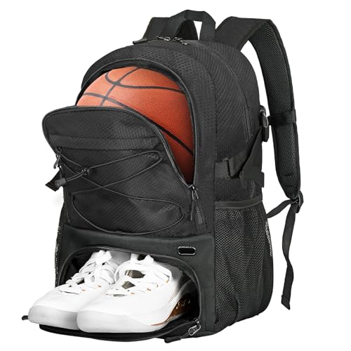 Goloni Black 35L Basketball Backpack with Shoe & Ball Compartments, Waterproof Sport Bag