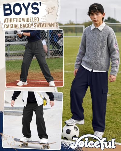 Joiceful 3-Pack Boys Cargo Sweatpants - Size 13-14 Years, Black/Dark Gray/Navy Blue