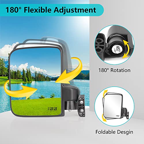 Golf Cart Side Mirrors - No Drilling, 180° Adjustable, HD Glass