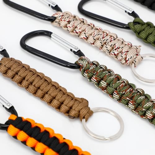 6 Pcs Paracord Keychains with Carabiner - Outdoor Lanyard Set