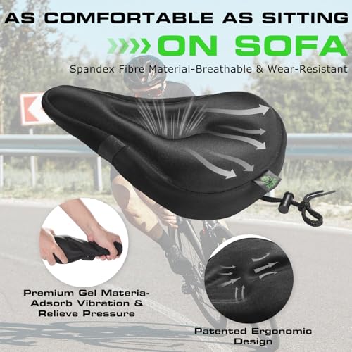 Gel Bike Seat Cushion Cover - Comfortable Padded Saddle - Black, Small