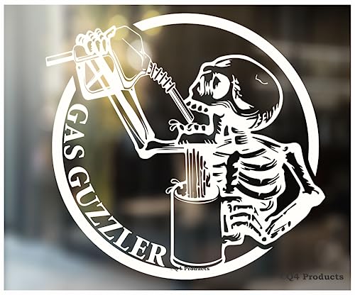Funny Skeleton Gas Guzzler Sticker - 5" x 5" Decal