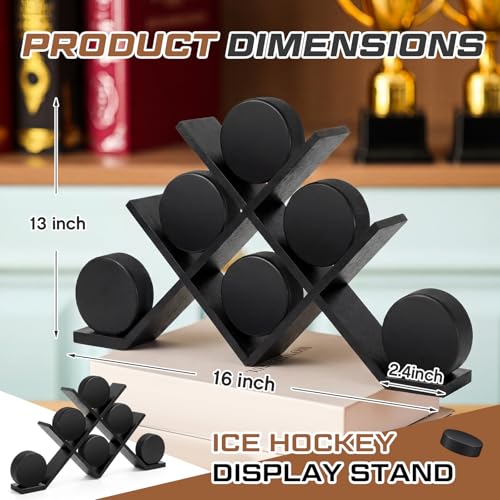 CroBlissful Black Wooden Hockey Puck Display Case Holder for 6 Pieces (6-Piece)