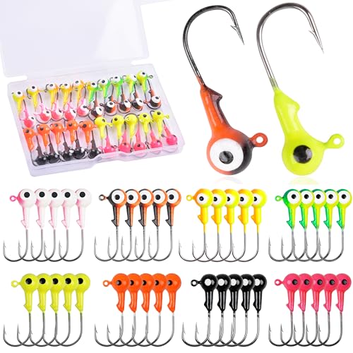 AGOOL 7.5g (1/4oz) Fishing Jig Heads 25pcs - Colored Round Ball with 3D Eyes for Bass Trout Walleye