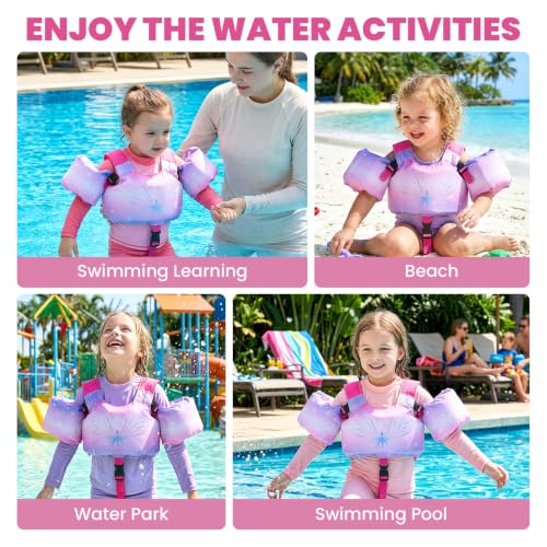 Zeraty 3-in-1 Toddler Swim Vest with Arm Bands - 33-66 lb (Rose Red, Medium)