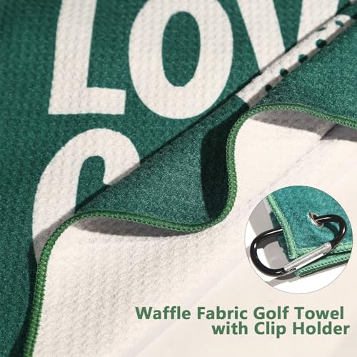 Funny Microfiber Golf Towel with Clip - 24x16 Inch - Green/White