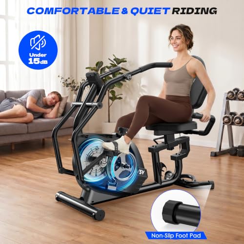 Recumbent Exercise Bike with Arm Exercise - 400LB Magnetic Resistance, Grey