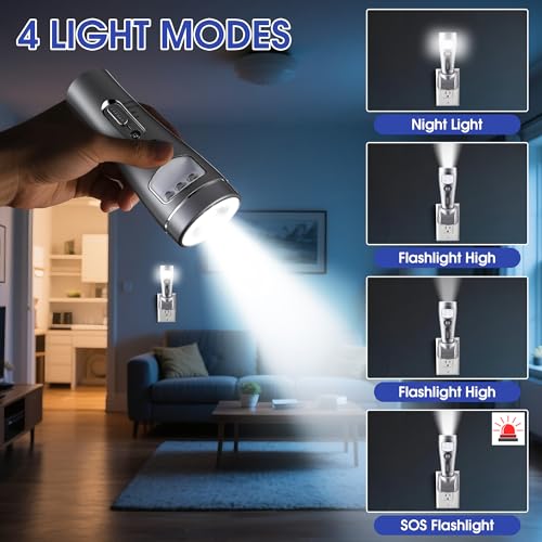 4 Pack Rechargeable Emergency Night Lights with Auto Power Outage - Silver, Model GRINSVALLEY