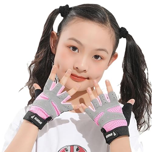 Kids Half-Finger Cycling Gloves - Breathable Anti-Slip Bike Gloves - Pink / M