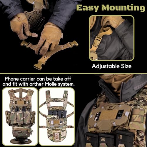 Tactical Vest Phone Holder - Chest Rig Mount for 4.7-6.7" Phones - Black