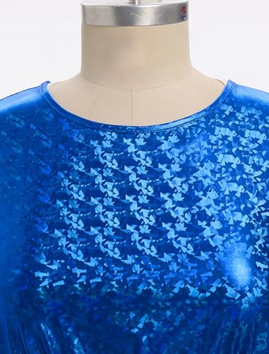 IBAKOM Women's Worship Dance Tunic & Metallic Jumpsuit Set - Royal Blue & White, Medium