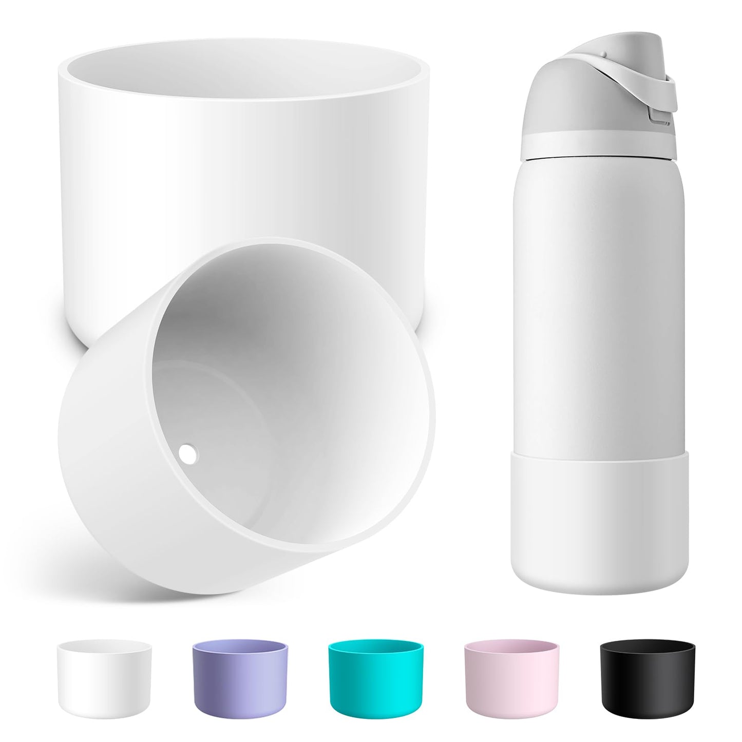 Alwenid 2PCS Silicone Water Bottle Boot for Owala 32 Oz, Anti-Slip Protective Sleeve Bottom Bumper Protector for FreeSip, Twist, and Flip Stainless Steel Water Bottles (White)