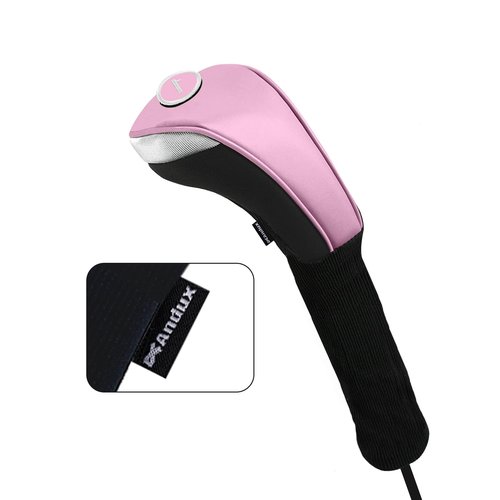 Andux 5pcs/Set PU Golf Wood Club Head Covers 460cc Driver Covers with Long Neck Pink