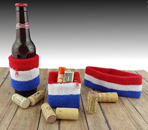 3-Piece Sweatband Set with Zipper Wrist Wallets - USA Pattern