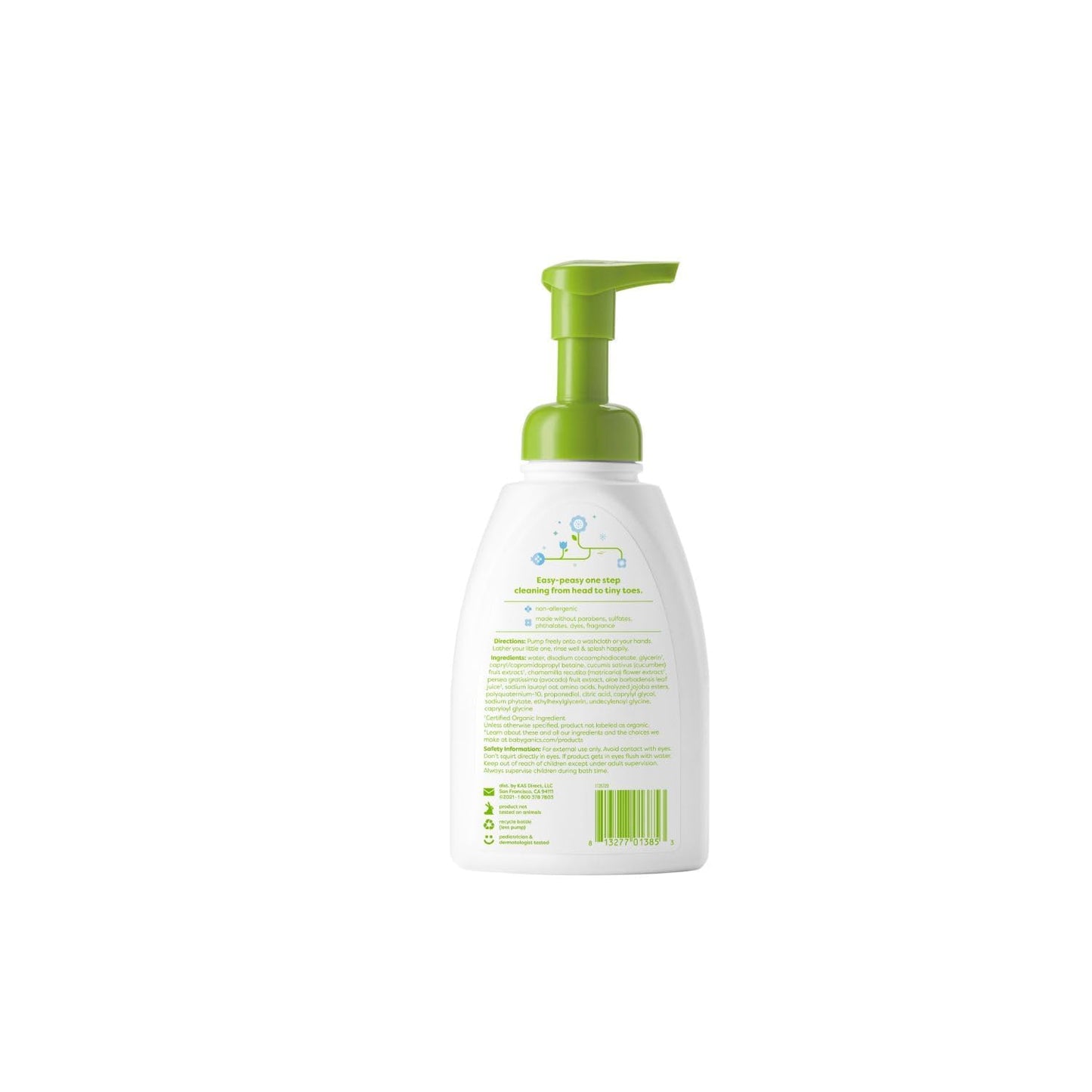 Babyganics Baby Shampoo + Body Wash Pump Bottle, Fragrance Free, 16oz, 3 Pack