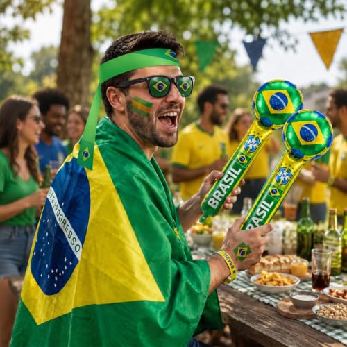 Brazil Fan Party Supplies Set - 12 Pcs for Sports Events