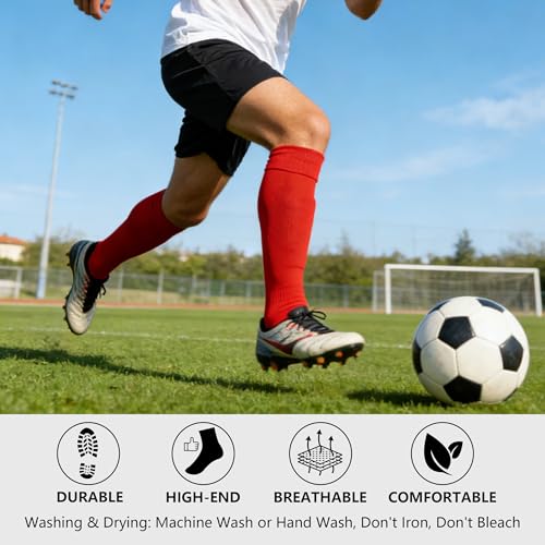Knee High Soccer Socks - Solid Red, Unisex (Small) - 2 Pairs