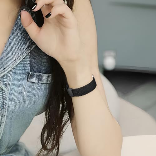 CUNUJIX Black Magnetic Braided Watch Band for Garmin Lily 2 - Elastic Nylon Strap