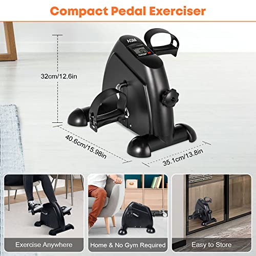 Mini Exercise Bike - AGM Under Desk Pedal Exerciser with LCD Screen - Black