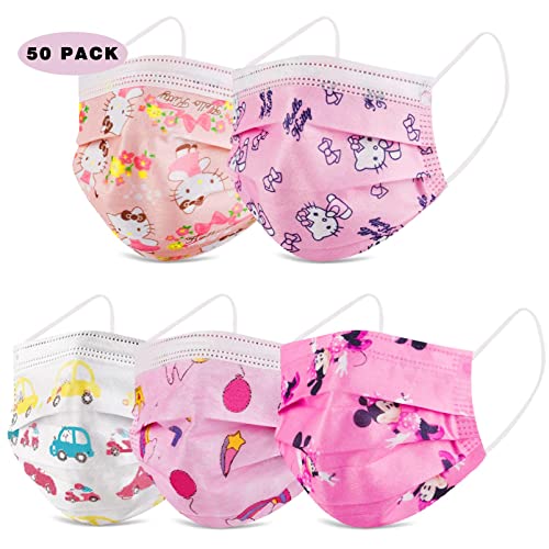 50PCS Kids Face Mask Safty Breathable Fabric for Girls and Boys