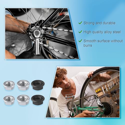 6-Piece Bicycle Wheel Axle Nut Set - M8, M9.5, M10